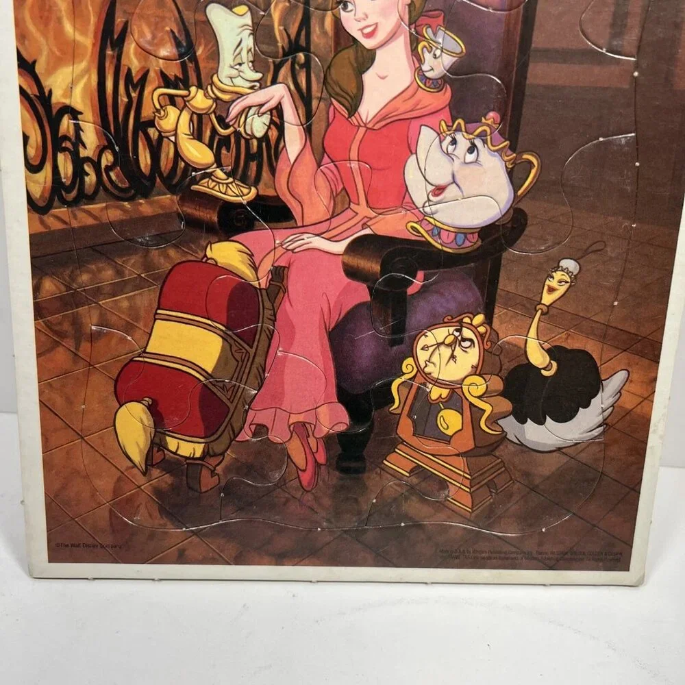 Vintage Walt Disney Beauty & The Beast Golden Frame Tray 8.5